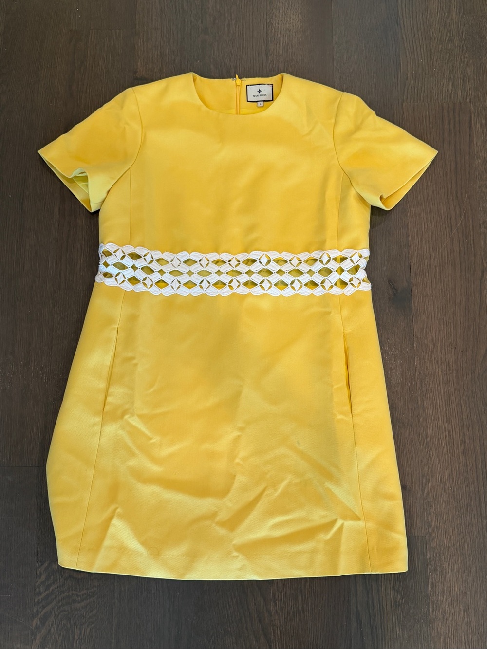 Tuckernuck Bright Yellow Mini Dress with White Lace Waist